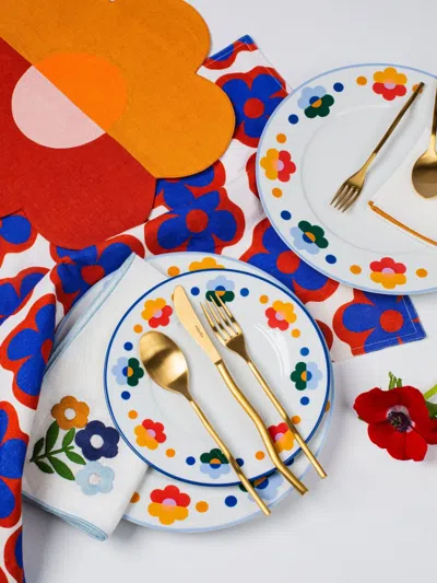 Misette Flower-shaped Linen Placemats (set Of Four) In Orange