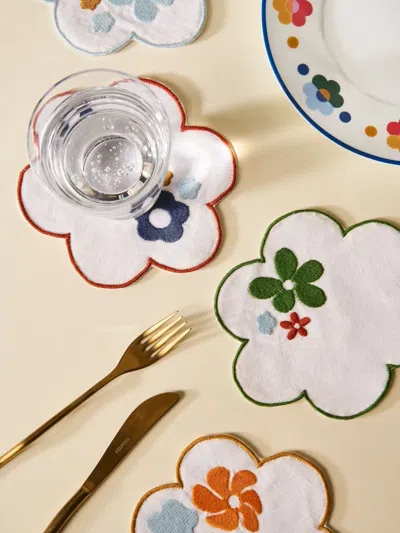 Misette Flower-shaped Embroidered Linen Coasters (set Of Four) In Multi