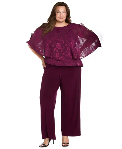 R & M Richards Plus Size Overlay Sleeveless Jumpsuit In Purple