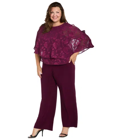 R & M Richards Plus Size Overlay Sleeveless Jumpsuit In Purple