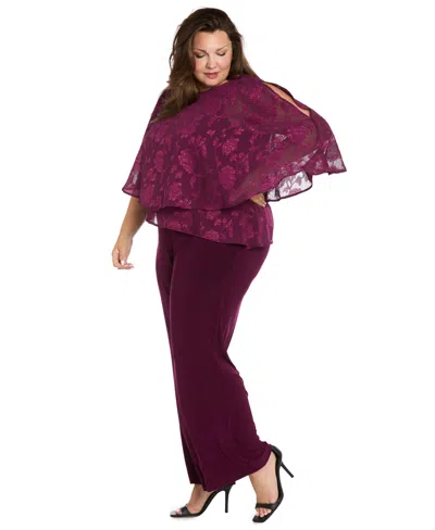 R & M Richards Plus Size Overlay Sleeveless Jumpsuit In Purple