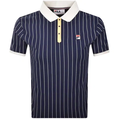 Fila Vintage Classic Stripe Polo T Shirt Navy In Blue