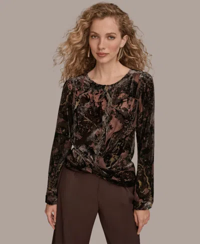 Donna Karan New York Metallic Burnout Top In Black