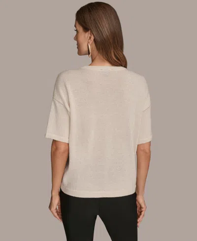 Donna Karan Women's Short Sleeve Sequin Sweater In White