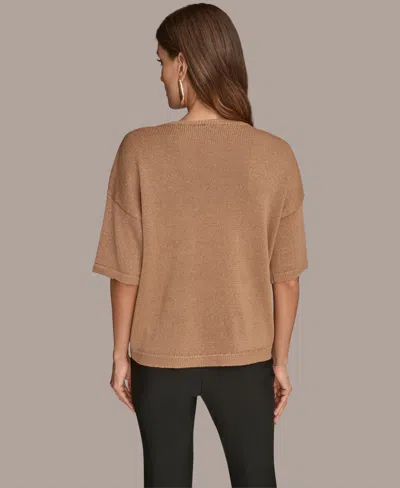 Donna Karan Women's Short Sleeve Sequin Sweater In Brown