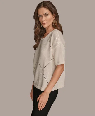 Donna Karan Women's Short Sleeve Sequin Sweater In White