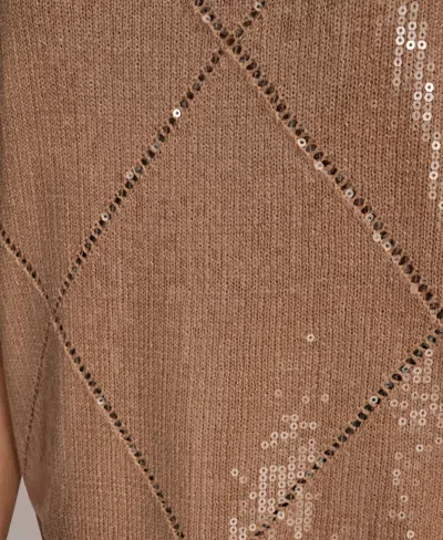 Donna Karan Women's Short Sleeve Sequin Sweater In Brown