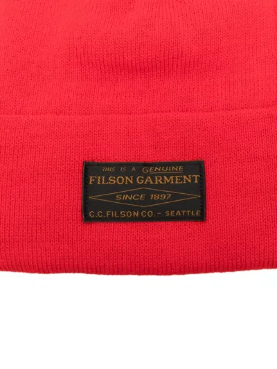 Filson Ballard Watch Logo-patch Beanie In Red