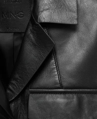 Mango Leather Blazer With Pockets Black In Black