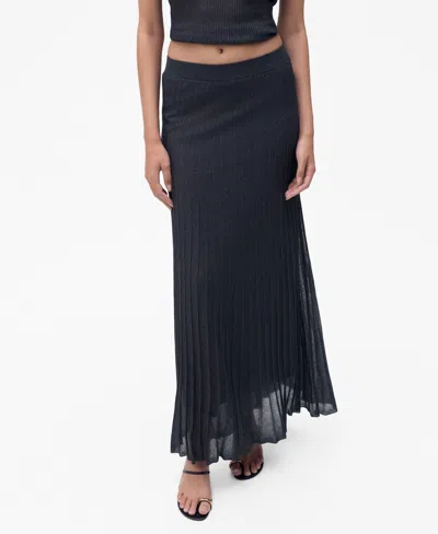Mango Metallic Knit Pleated Skirt In Blue