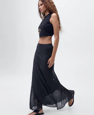 Mango Metallic Knit Pleated Skirt In Blue