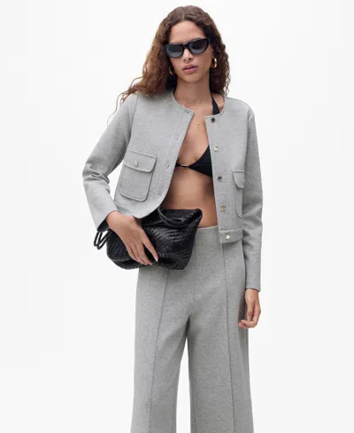 Mango Women's Pockets Cotton Cropped Jacket In Gray