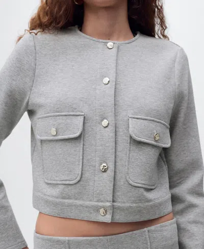 Mango Women's Pockets Cotton Cropped Jacket In Gray