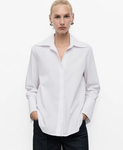 Mango Chemise En Mélange De Coton À Col Rabattu Blanc Cassé - Femme - L -  In White