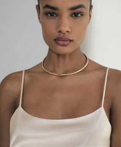 Mango Satin Dress With A Low-cut Neckline Ivory White In Gold