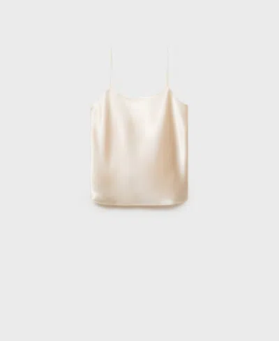 Mango Satin Dress With A Low-cut Neckline Ivory White In Gold