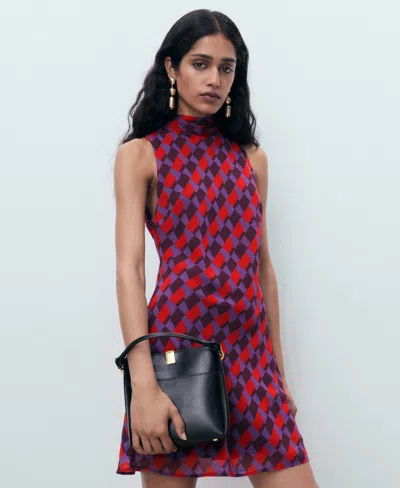 Mango Neck Detail Mini Shift Dress In Multi