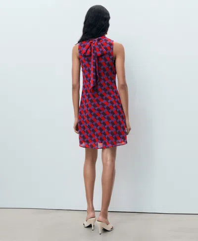 Mango Neck Detail Mini Shift Dress In Multi