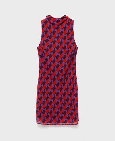 Mango Neck Detail Mini Shift Dress In Multi