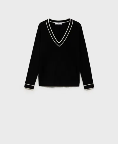 Mango Contrast V-neck Sweater In Multi