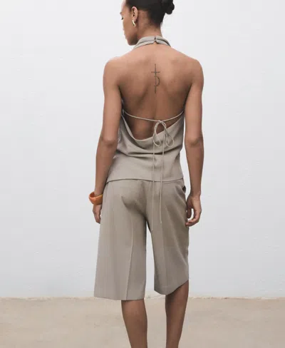 Mango Asymmetric Open Back Halter Top In Gray