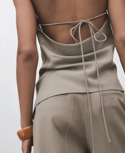 Mango Asymmetric Open Back Halter Top In Gray