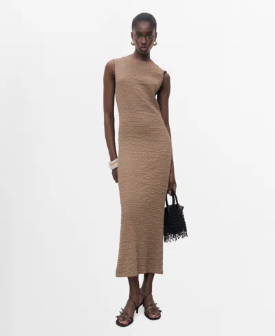 Mango Texture Sleeveless Maxi Dress In Nude
