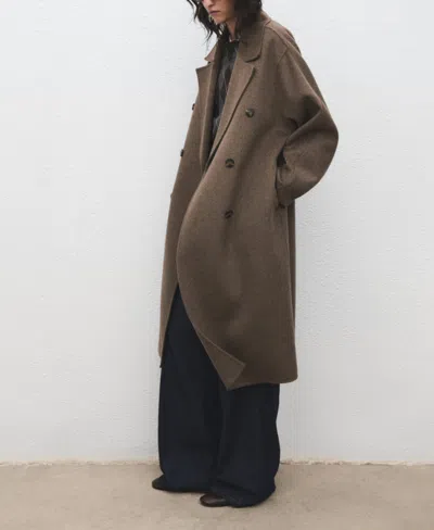 Mango Picarol Double Breasted Wool Blend Coat In Brown