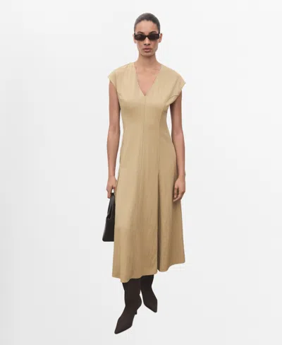 Mango Godet Pleat Dress In Nude