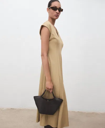 Mango Godet Pleat Dress In Nude
