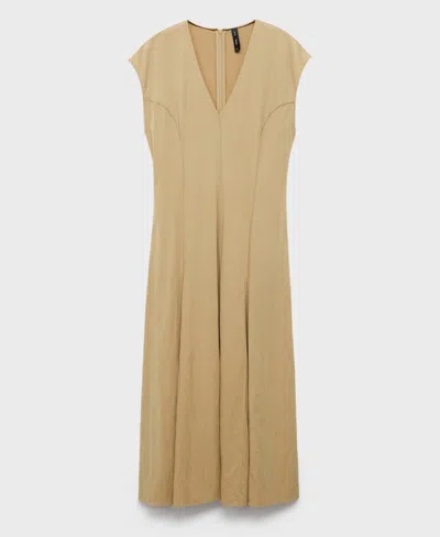 Mango Godet Pleat Dress In Nude