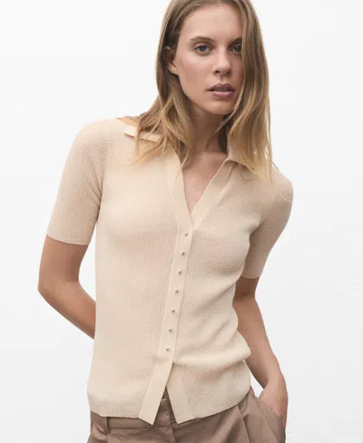 Mango Fine Knit Sweater With Shirt Collar In Neutral
