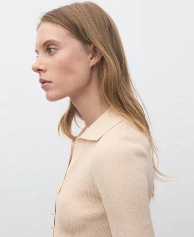 Mango Fine Knit Sweater With Shirt Collar In Neutral