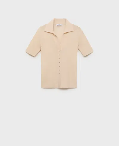 Mango Fine Knit Sweater With Shirt Collar In Neutral