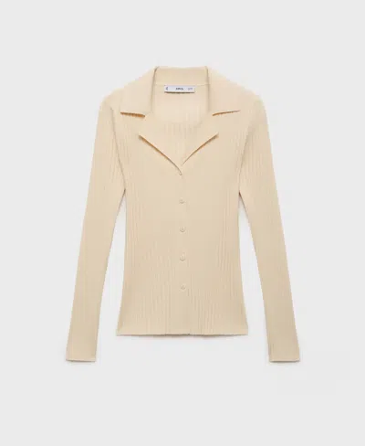 Mango Rib Button-up Cardigan In Neutral