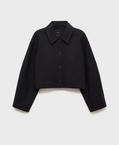 Mango Cropped Jacket With Pockets Black In Black