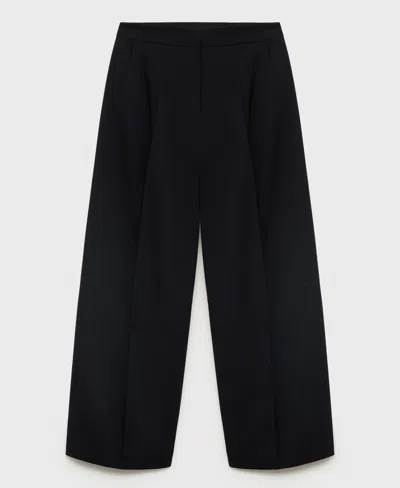 Mango 100% Linen Pants With Pleats Black In Black