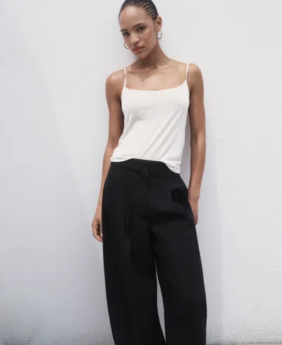 Mango 100% Linen Pants With Pleats Black In Black