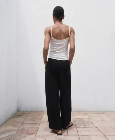 Mango 100% Linen Pants With Pleats Black In Black