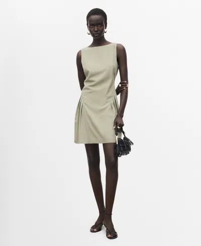 Mango Pleated Sleeveless Minidress In Brown