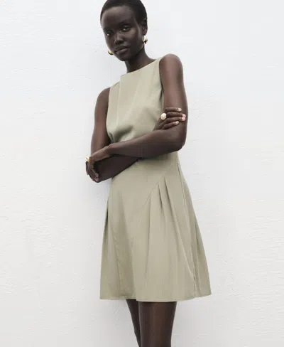 Mango Pleated Sleeveless Minidress In Brown