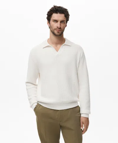 Mango Structured Cotton Polo Sweater In White