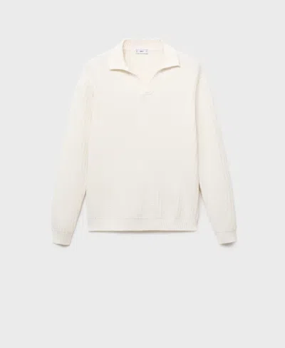 Mango Structured Cotton Polo Sweater In White