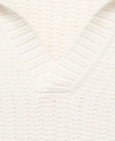 Mango Structured Cotton Polo Sweater In White