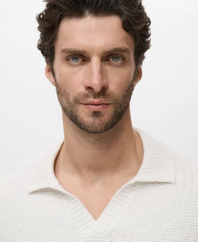 Mango Structured Cotton Polo Sweater In White