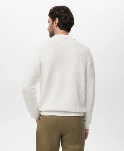 Mango Structured Cotton Polo Sweater In White