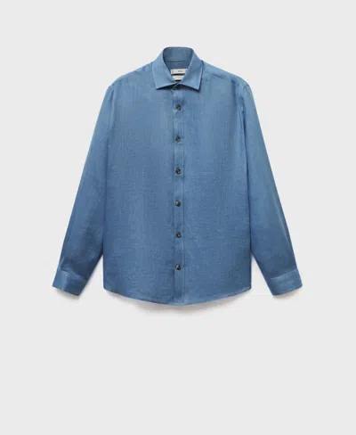 Mango Regular Fit Linen Button-up Shirt In Blue