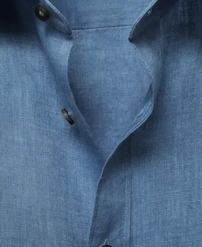Mango Regular Fit Linen Button-up Shirt In Blue