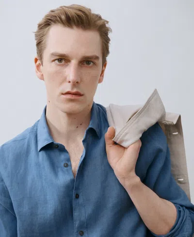 Mango Regular Fit Linen Button-up Shirt In Blue