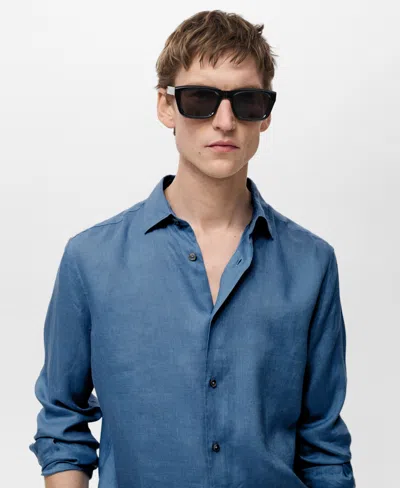 Mango Regular Fit Linen Button-up Shirt In Blue